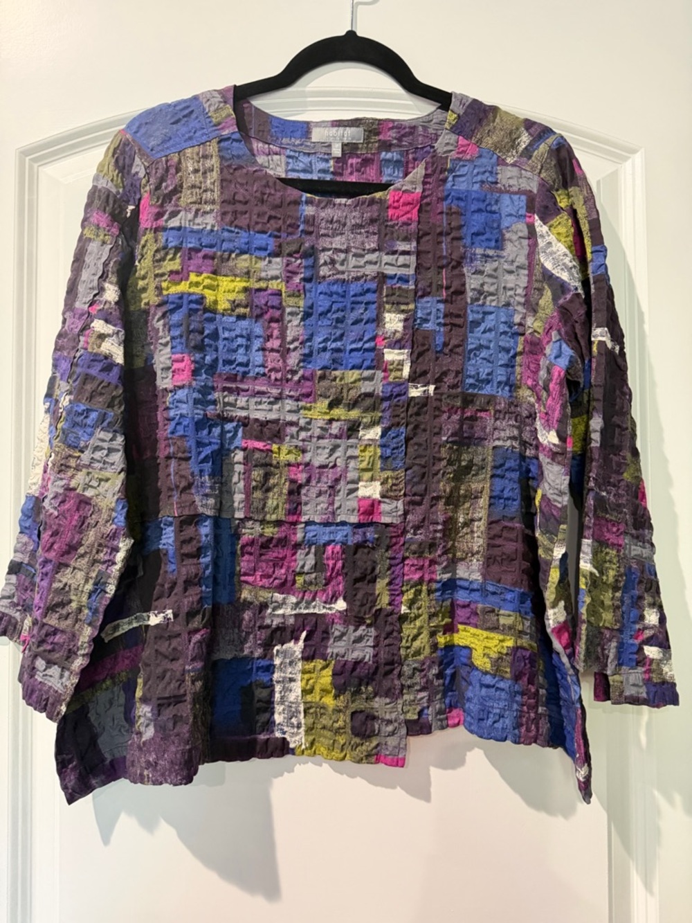 Habitat Multicolor Patchwork Textured Tunic in Blue, Purple, Pink, Green